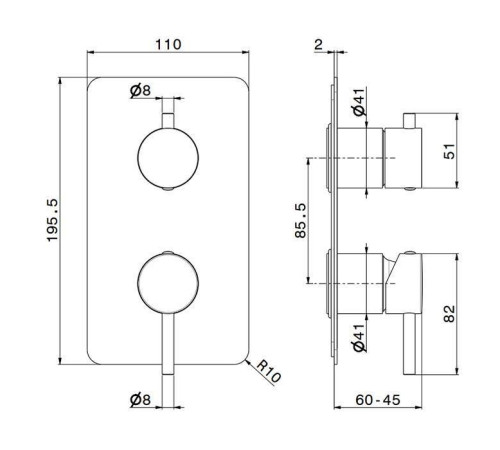 Смеситель для душа встраиваемый Newform XT на 2 источника хром 67693E.21.018