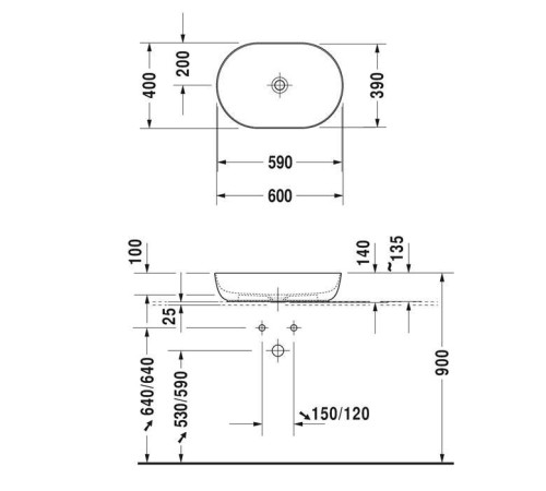 Раковина накладная Duravit Luv 60x40 см без отверстия без перелива 0379600000