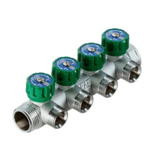 Коллектор латунный хромированный FAR 1 ВР-НР 4 отвода 3/4 НР Евроконус FK3824134