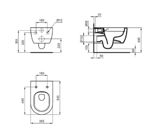 Унитаз подвесной Ideal Standard Blend Curve 54х36 см безободковый RimLS+ Euro White Ideal Plus T4655MA