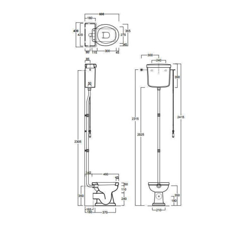 Унитаз напольный SIMAS Londra 60х36.5 см горизонтальный слив высокий бачок бронза LO902bi/R01br/LO911bi