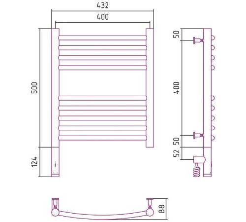 Полотенцесушитель электрический Сунержа Богема 3.0 выгнутая 400x500 мм левый матовый черный 31-5802-5040