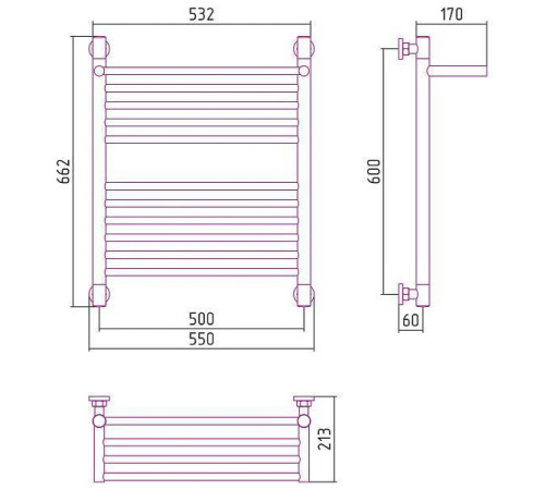Полотенцесушитель водяной Сунержа Богема+ с 1 полкой 500x600 мм без покрытия 00-0223-6050