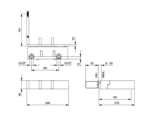 Смеситель для раковины встраиваемый Fantini AK/25 наружная часть Matt Gun Metal PVD 48 P5 T113B