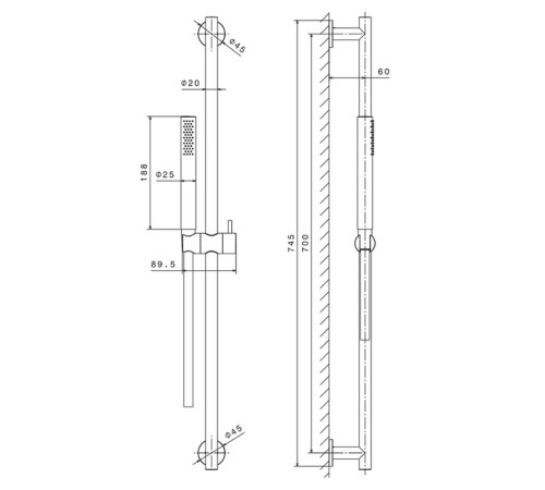 Душевой гарнитур Newform X-STEEL 316 штанга ручной душ шланг 150 см INOX 69656X.50.050