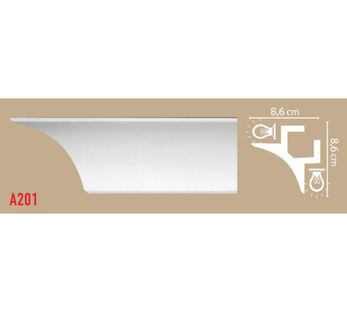 Плинтус потолочный DECOMASTER A201 полистирол 86х86х2000 мм A201