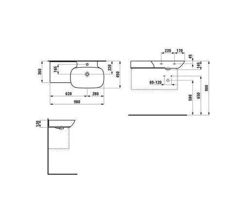 Раковина накладная Laufen INO 90х45х12 см 1 отверстие полка слева белый матовый 8.1330.1.757.104.1