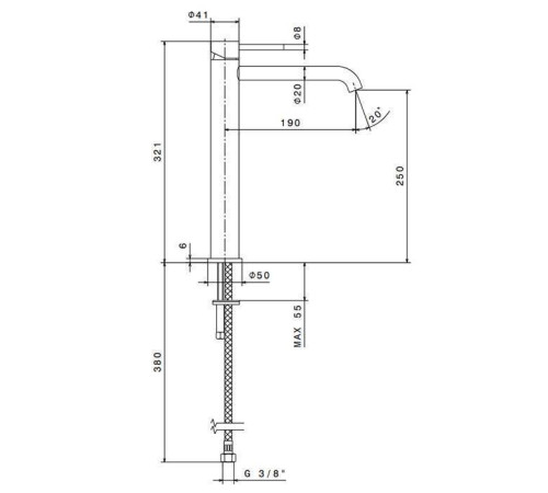 Смеситель для раковины Newform X-STEEL 316 высокий излив 190 мм Inox 69615X.50.050