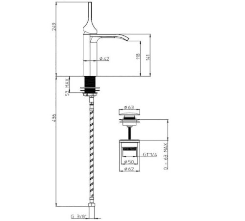 Смеситель для раковины Bossini Apice излив 118 мм с донным клапаном черный матовый E89603.073