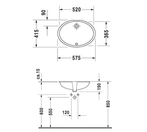 Раковина встраиваемая снизу Duravit 1930 57х40 см с переливом 0481570000