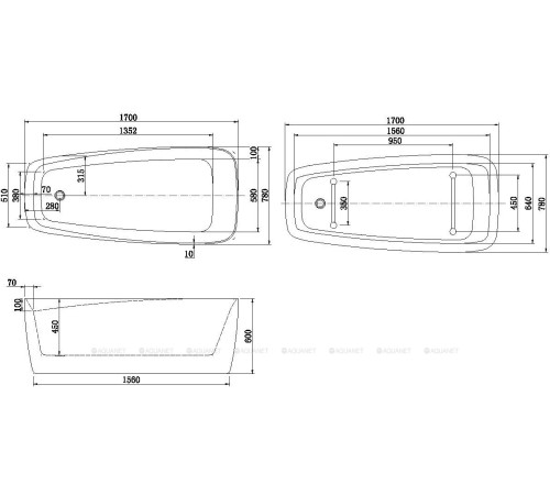 Ванна акриловая Aquanet Family Trend 1700x780 мм со сливом-переливом белый матовый 90778-MW