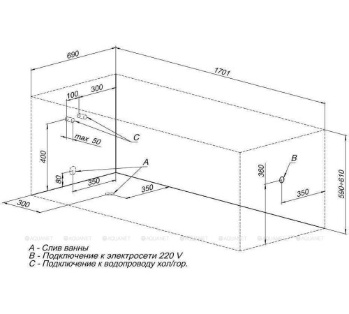 Ванна акриловая Aquanet West 170x70 см 00239757