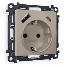 Розетка с заземлением и 2хUSB type A и C, без рамки Ambrella Volt Quant MA370010