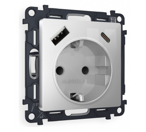 Розетка с заземлением и 2хUSB type A и C, без рамки Ambrella Volt Quant MA410010