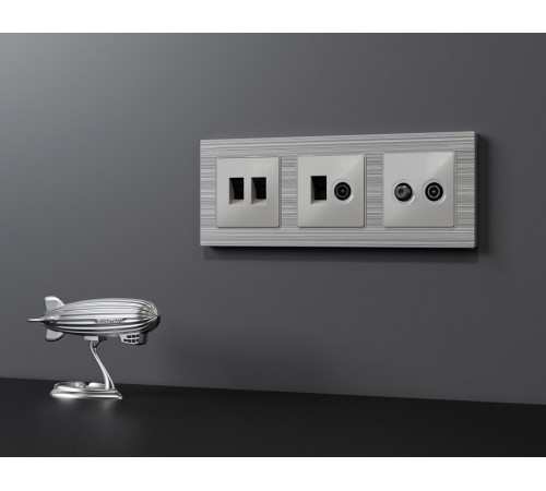 Розетка двойная Ethernet RJ-45 и со шторками, без рамки Ambrella Volt ALFA MA412110