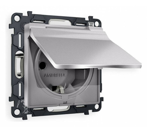 Розетка с заземлением и со шторкой, без рамки с крышкой Ambrella Volt Quant MA508010