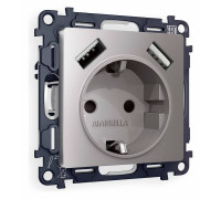 Розетка с заземлением и со шторкой и 2хUSB type A, без рамки Ambrella Volt Quant MA509010