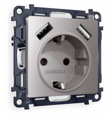 Розетка с заземлением и со шторкой и 2хUSB type A, без рамки Ambrella Volt Quant MA509010