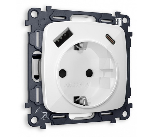Розетка с заземлением и 2хUSB type A и C, без рамки Ambrella Volt MO MO110010