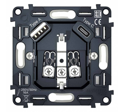 Механизм розетки с заземлением и 2хUSB type A и C Ambrella Volt Quant VM160