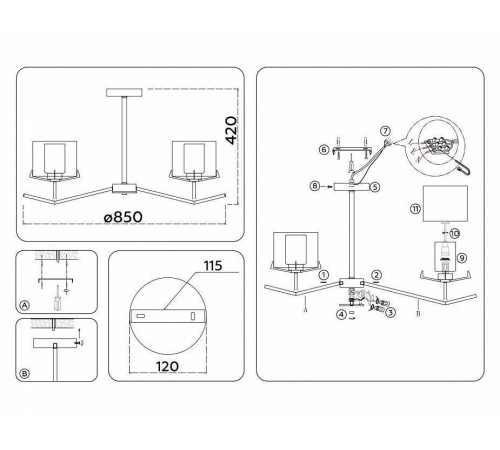 Люстра на штанге Ambrella Light HIGH LIGHT LH57002