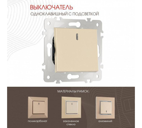 Выключатель одноклавишный с подсветкой без рамки Arte Milano 203 203.31-1.shampan