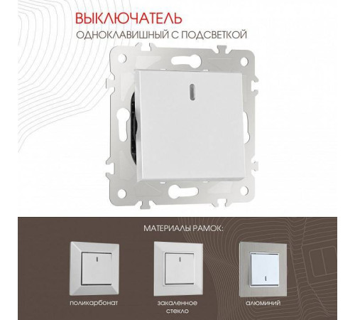 Выключатель одноклавишный с подсветкой без рамки Arte Milano 203 203.31-1.silver