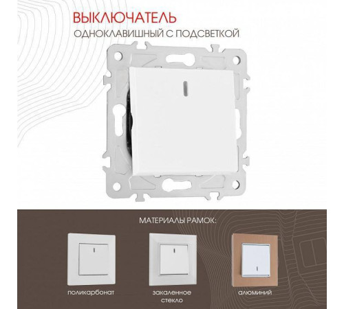 Выключатель одноклавишный с подсветкой без рамки Arte Milano 203 203.31-1.white