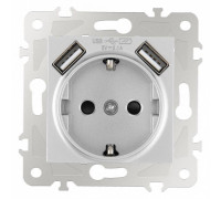 Розетка с заземлением и со шторкой и 2хUSB, без рамки Arte Milano am-203 203.47-1.silver