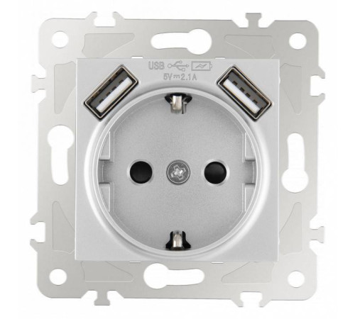 Розетка с заземлением и со шторкой и 2хUSB, без рамки Arte Milano am-203 203.47-1.silver
