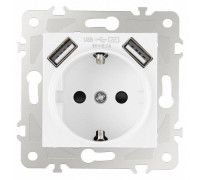 Розетка с заземлением и со шторкой и 2хUSB, без рамки Arte Milano am-203 203.47-1.white