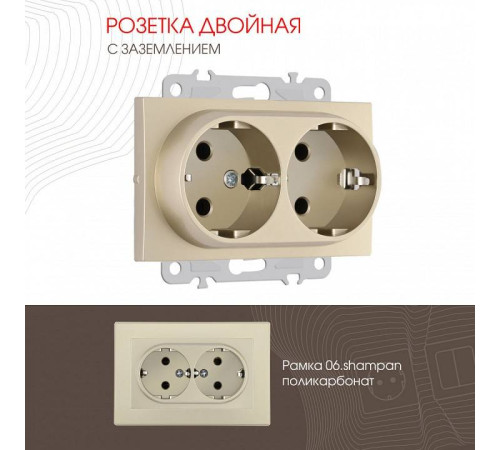 Розетка двойная с заземлением, без рамки Arte Milano am-206 206.40-2.shampan