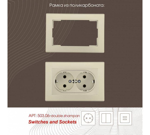 Розетка двойная с заземлением, без рамки Arte Milano am-206 206.40-2.shampan