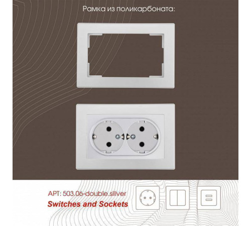 Розетка двойная с заземлением, без рамки Arte Milano am-206 206.40-2.silver