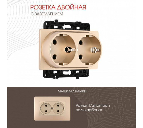 Розетка двойная с заземлением без рамки Arte Milano am-217 шампань 217.40-2.shampan