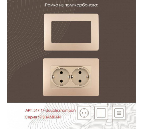 Розетка двойная с заземлением без рамки Arte Milano am-217 шампань 217.40-2.shampan