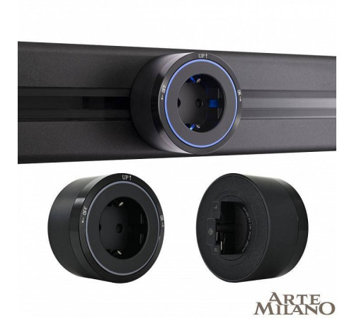 Розетка с заземлением на треке Arte Milano Am-track-sockets 380066TS LED/ES Black