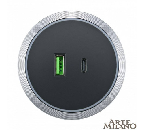 Розетка USB и type C на треке Arte Milano Am-track-sockets 380066TS LED/USB-Type-C Grey