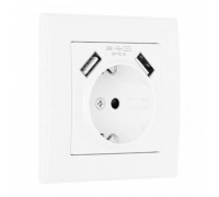 Розетка с заземлением и со шторкой и 2хUSB Arte Milano SET06-1 SET06-1-47-1 white