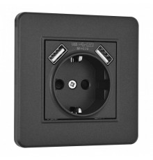 Розетка с заземлением и со шторкой и 2хUSB Arte Milano SET16-1 SET16-1-47-1 black