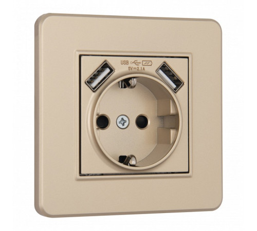 Розетка с заземлением и со шторкой и 2хUSB Arte Milano SET16-1 SET16-1-47-1 shampan