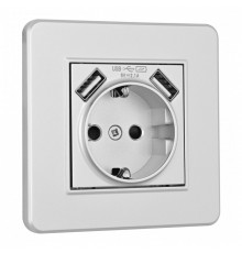 Розетка с заземлением и со шторкой и 2хUSB Arte Milano SET16-1 SET16-1-47-1 silver