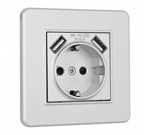 Розетка с заземлением и со шторкой и 2хUSB Arte Milano SET16-1 SET16-1-47-1 silver