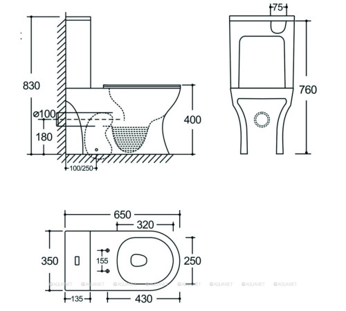 Бачок для напольного унитаза Aquanet Roll 3.0 C2 TORNADO нижний подвод 00348008