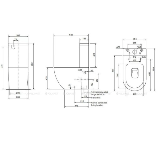 Бачок для напольного унитаза Aquanet ZVEZDA-2 C2 нижний подвод ZV-2-C2