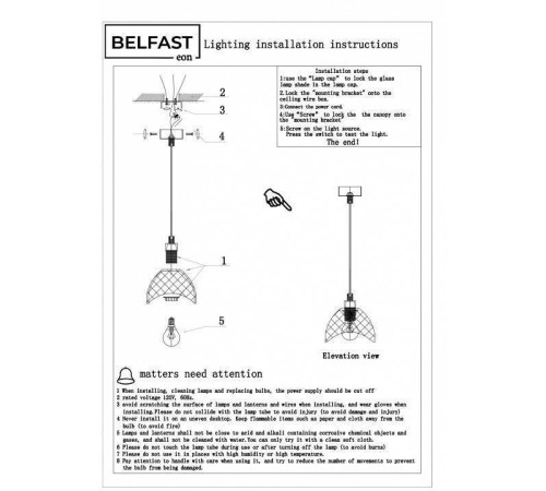 Подвесной светильник Belfast Clifton D33331-1 GL CL