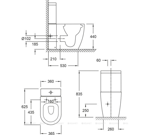 Чаша напольного унитаза Jacob Delafon Soprano Rimless 360x625 мм UJAK102-0