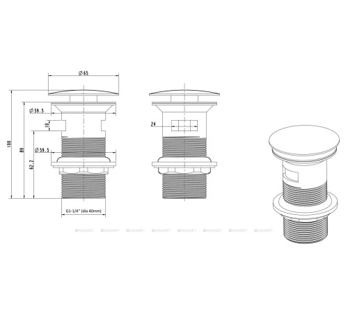Донный клапан Aquanet Round 1 1/4 с переливом черный матовый AR01002.31