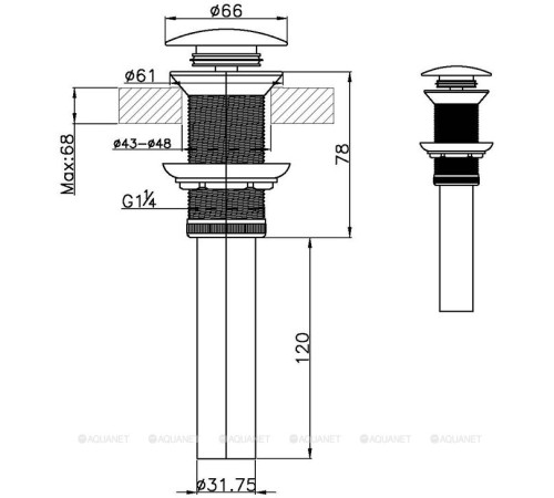 Донный клапан Bravat P6420BW-ENG латунь без перелива черный P6420BW-ENG