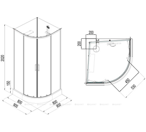 Душевая кабина Aquanet Passion EVO R 90 900x900 мм 1/4 круга BLACK Набор 1 00267256